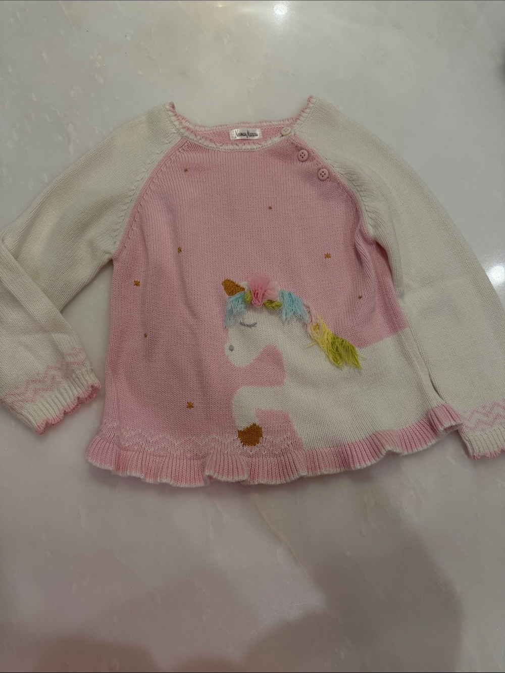 Girls Pink Unicorn Knit Sweater